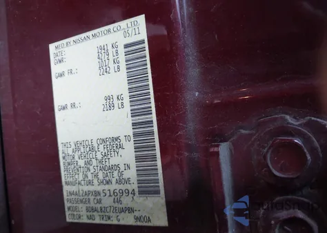 2011 Nissan Altima 2.5 S from USA, damaged, VIN 1N4AL2APXBN516994